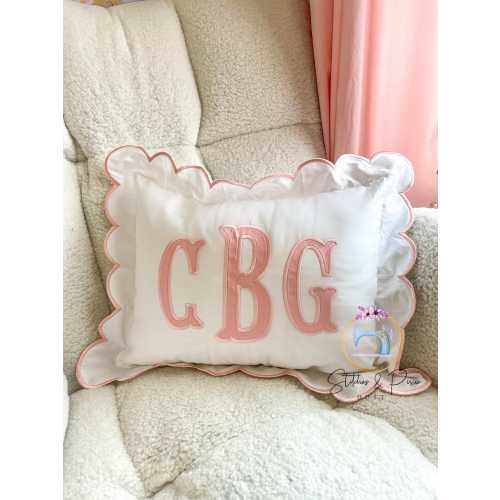 Scallop Pillow Sham/Monogram Nursery Pillow/Personalized Baby Gift/Bow Pillow/College Monogram Pillow/Decorative Throw/Monogram Pillow Sham