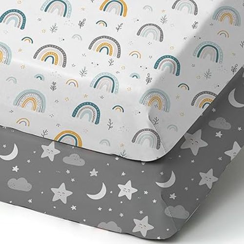 BBROLEX Baby Fitted Crib Sheets: Kid Crib Sheets - Set of 2 for Toddler Standard Size Crib Mattress for Boys and Girls - Jersey Knit Crib Bed Sheets Rainbow Stars