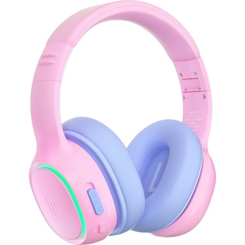 Tronsmart KH03 Kids Noise Cancelling Bluetooth Headphones, Safe Volume Control, Wireless Headphones with Light & Microphone, 70H Playtime, Built-in Audio Cable, for School/Travel/Airplane(Pink)