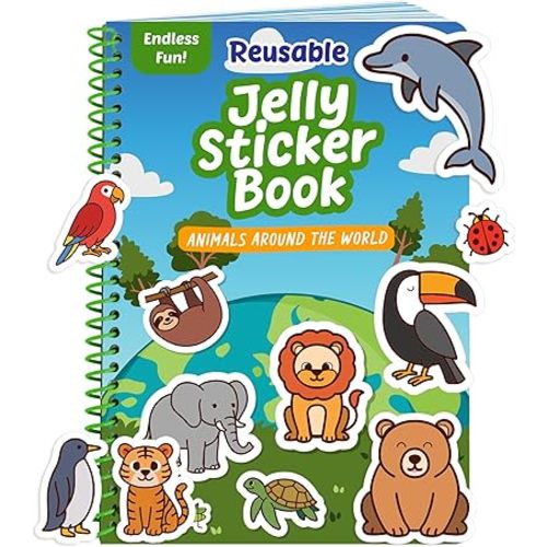 Reusable Sticker Book - Animals - 50 Jelly Stickers for Toddlers & Kids 3-5: Easter Basket Stuffers for Boys, Fun Travel Toys, Kids Travel Activities - Sticker Books for Toddlers 3 Years Old 1-3 2-4