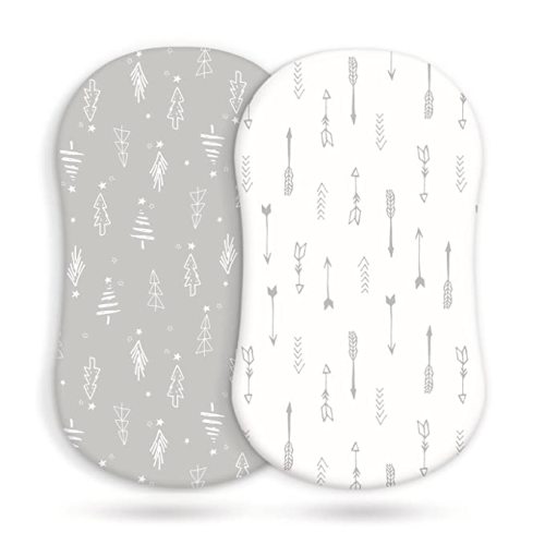 Stretchy Bassinet Mattress Sheets, Ultra Soft Bassinet Sheet 2 Pack, Universal Fitted for Oval Hourglass Rectangular Bassinet Mattress Pad Safe and Snug, Stylish Print Baby Sheets - White Gray