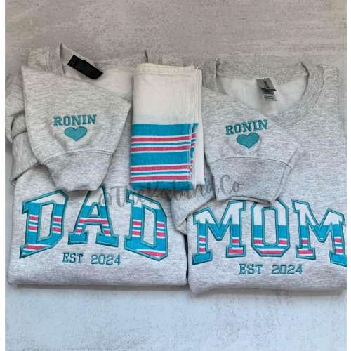 Baby Blanket Mom or Dad sweatshirt | Custom hospital blanket appliqué sweatshirt | personalized Mom or Dad baby blanket or jumper crewneck