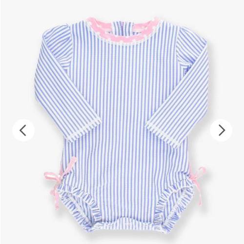 Seersucker Long Sleeve Rash Guard One Piece | RuffleButts & RuggedButts