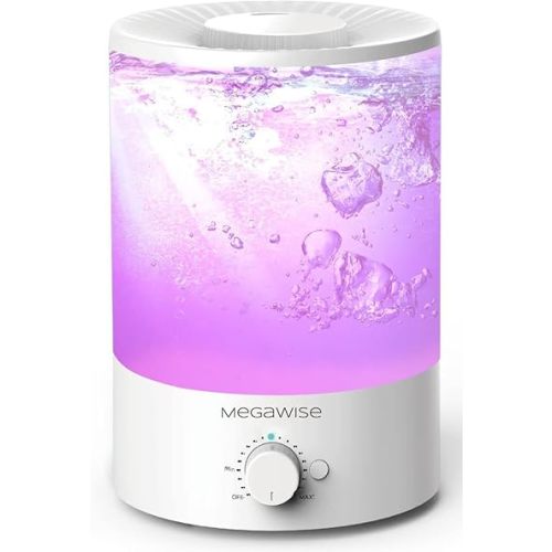 MEGAWISE 3.5L Cool Mist Humidifier with Top Refill, Large Capacity of 3.5L, Easy Safe and Convenient for Home + 7 Night light Colors