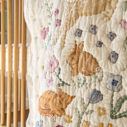 Wonderland Prairie Embroidered Organic Cotton Voile Baby Crib Quilt
