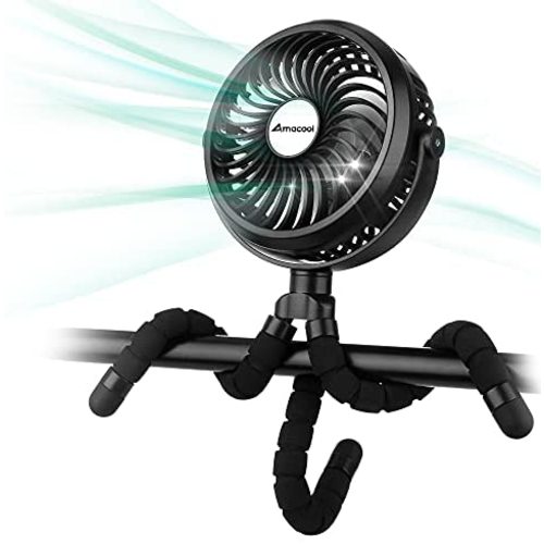 Battery Operated Stroller Fan Flexible Tripod Clip On Fan with 3 Speeds and Rotatable Handheld Personal Fan for Car Seat Crib Bike Treadmill (Black)