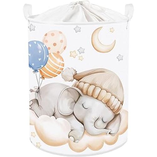 Clastyle Sleeping Animal Baby Laundry Hamper Kid Storage Basket Boys Girls Gift Toy Box Collapsible Clothes Organizer Nursery Bin for Bedroom,Elephant,36 * 45 cm