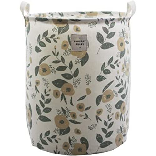 Large Fabric Storage Bins Toys Storage Basket for Baby Nursery, Kids Playroom, Home Organizer, Collapsible Laundry Basket Hamper with Floral Pattern (Green Flowers)