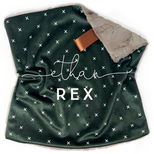 Lovey: Oh Darling + True North Font on Olive X. Personalized. Dark Green. Earth Tone. Name. Minky. Lovie. Sleep. Boy. Neutral. Baby Gift.