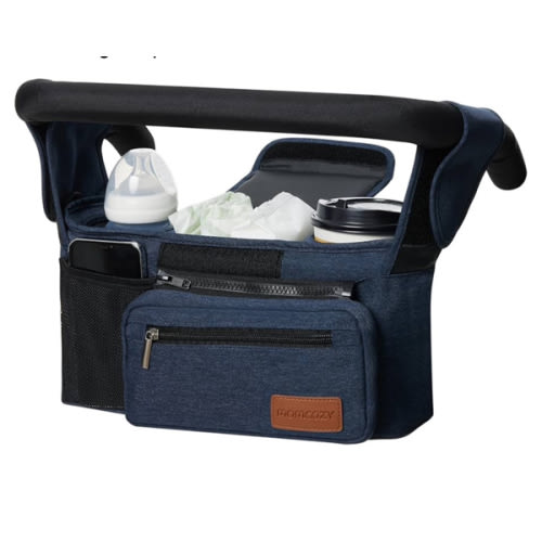 Momcozy Universal Baby Stroller Organizer, 2 Insulated Cup Holder, Detachable Zippered Pocket, Adjustable Shoulder Strap, Large capacity for baby essentials, Compact Design Fits Any Strollers