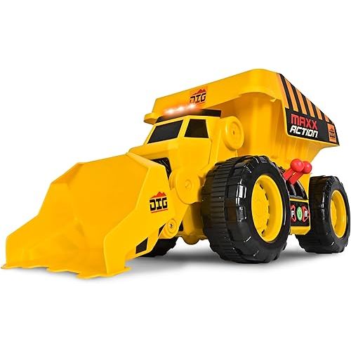 Maxx Action 19'’ 2-N-1 Motorized Dig Rig – Excavator and Dump Truck Toy with Joystick Control for Toddlers | Gift for Kids 3+ | Lights, Sounds & Interactive Construction Vehicle, Batteries Included