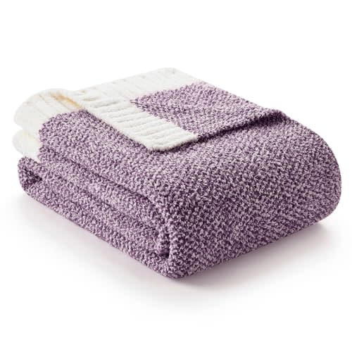 Snuggle Sac Purple Throw Blankets for Couch, Super Soft Warm Blankets Cozy Knit Fuzzy Plush Lightweight Throws for Sofa, Bed,Living Room, Heather Purple, 50x60 inches