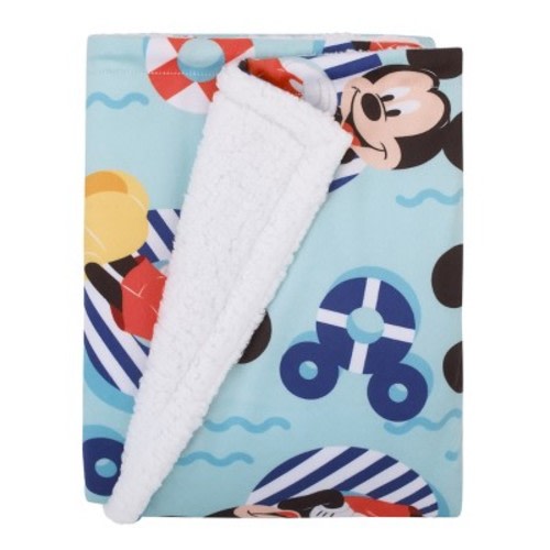 NoJo Disney Mickey Mouse Summertime Splash Blue, Orange, Yellow, and White Super Soft Cuddly Plush Baby Blanket