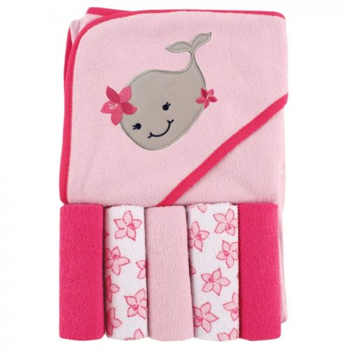 Luvable Friends Infant Soft Hooded Towel & Five Washcloths, Girly Whale