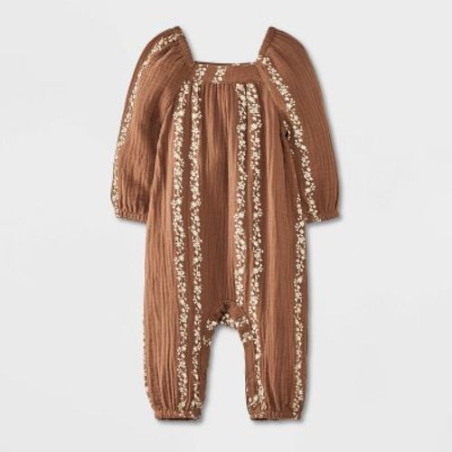 Grayson Mini Baby Girls' Henley Romper, Color: Brown, Size: 3-6M