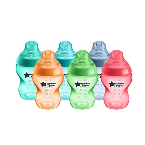 Tommee Tippee Closer To Nature Baby Bottles, Fiesta Collection Slow Flow Breast-Like Nipple With Anti-Colic Valve (9oz, 6 Count)