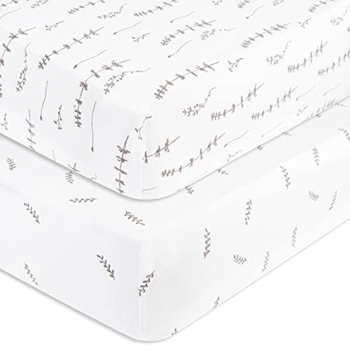 Ely’s & Co. Crib Sheets, Baby Boy/Girl Fitted Crib Mattress Sheet Set, 2 Pack, 100% Jersey Knit Cotton, Infant and Toddler Nursery Bedding, Forest Grey Print, 28” x 52”