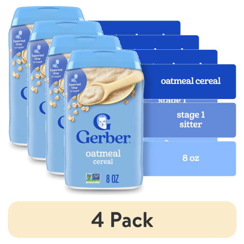 (4 pack) Gerber Stage 1 Baby Food, Baby Oatmeal Cereal, 8g Whole Grains, Infant Cereal 8 oz