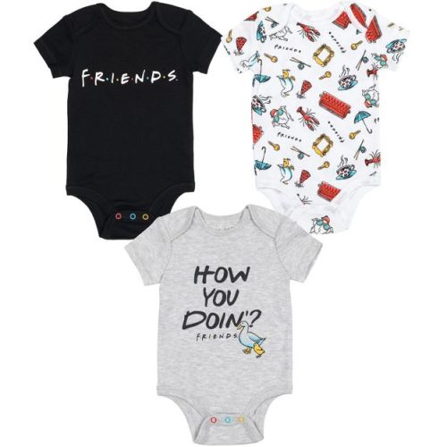 FRIENDS Newborn Baby Boys 3 Pack Cuddly Short Sleeve Bodysuits Grey / Black / White 6-9 Months