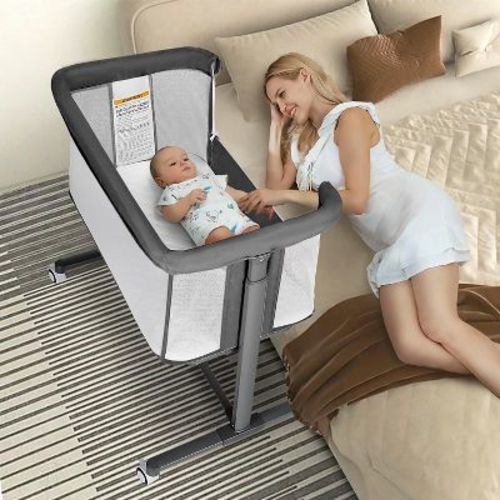 Kinder King Baby Folding Bassinet W/wheels,portable Newborn Bedside Sleeper All-sided Mesh Infant Crib Removable Soft Mattress Grey