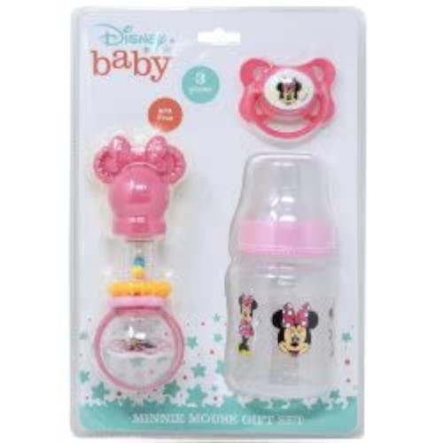 Minnie 3pc Baby Set On Card Rattle, Pacifier,Baby Bottle
