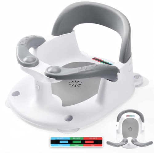 Baby Bath Seat for Babies 6 Months & Up Sitting Up with Temperature Alert+Soft Cushion+Suction Cup,Infant Bath Seat for Baby Bath Chair Toddler Bath seat for Bathtub Tub Shower Grey