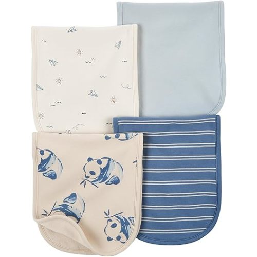 Carter's Baby Boys 4 Pack Cotton Burp Cloths (Blue/Ivory)