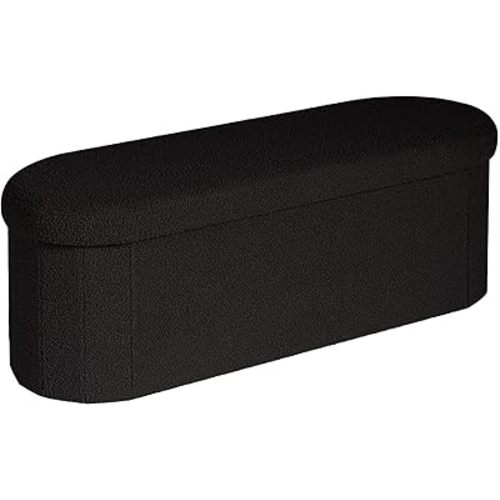 B FSOBEIIALEO Ottoman with Storage for Living Room, Sherpa Folding Storage Ottoman Foot Rest, 43.3 Inches Collapsible Bedroom Bench Black