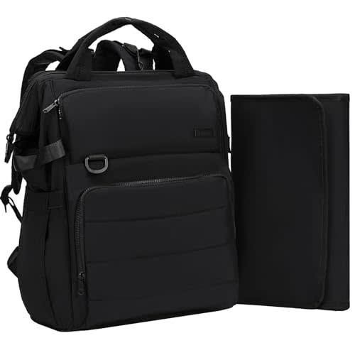 BELALIFE Baby Diaper Backpack Bag, Baby Essentials Travel Backpack for Moms Dads, with Changing Pad, Insulated Bottle Holders & Stroller Straps, Black