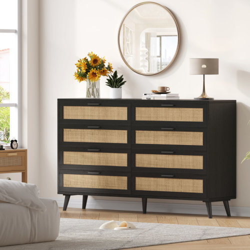 Bay Isle Home™ Abrienne 8 - Drawer Dresser, Bedroom Chest of Dressers, Modern Wooden Dresser Chest with Golden Handles & Reviews | Wayfair
