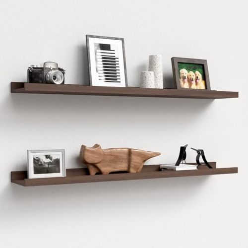 35.3 Inches Long Floating Shelves Wall Mounted, 2 Set Farmhouse Wall Shelf for Bedroom, Nursery Book Shelf with Lip, Picture Ledge Shelf for Wall Decor Living Room Bathroom Kitchen - Walnut
