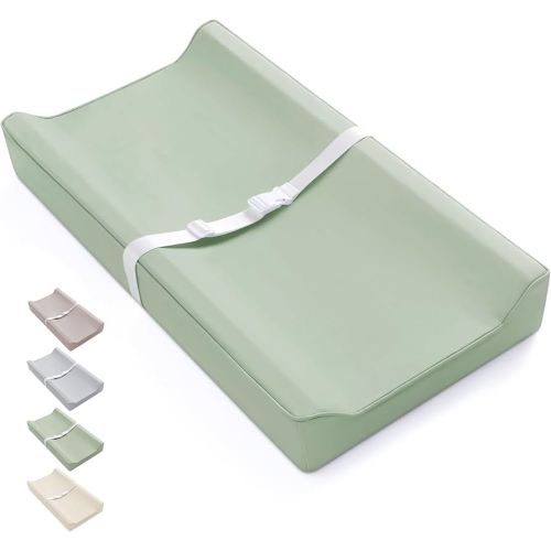 Blissful Diary Matelas à langer en cuir végétalien pour bébé avec housse PU imperméable et nettoyable, taille standard confortable pour commode et table, vert clair