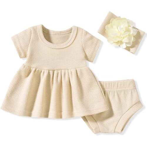 Unutiylo Preemie Newborn Baby Girl Clothes 0-18M Knitted Tunic Top Short Set Summer Outfits Premie Girls Clothing Set