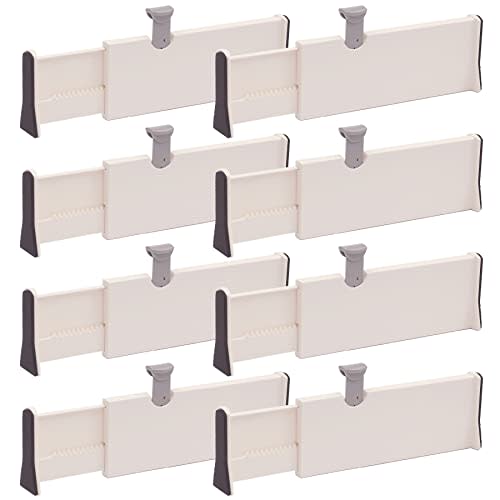 TENABORT Set of 8 Adjustable Drawer Dividers Organizer Separators Plastic Dresser Organizer for Bedroom, Bathroom, Closet, Office Desk, Kitchen Storage