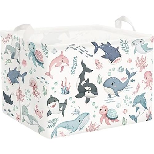 Clastyle Adorable Ocean Animal Laundry Basket Shark Kids Clothes Book Storage Basket Gift Toy Box for Bedroom Decor,Whale,40x30x30 cm