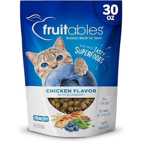 Fruitables Cat Treats – Crunchy Treats for Cats – Healthy Low Calorie Treats Packed with Protein – Free of Wheat, Corn and Soy – Made with Real Chicken with Blueberry – 30 Ounces