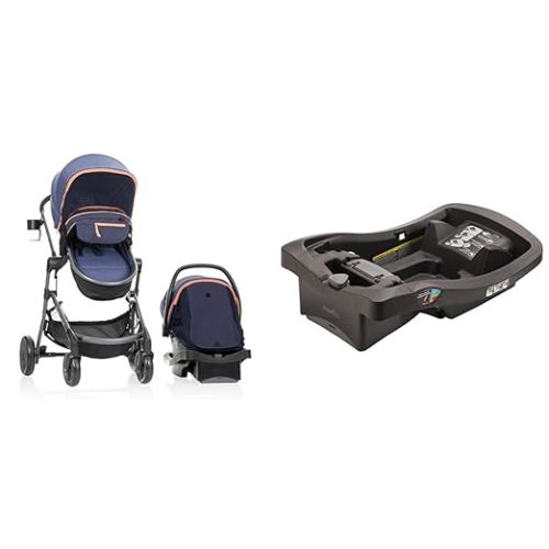 Evenflo Pivot Vizor Travel System with LiteMax Infant Car Seat (Promenade Blue) & LiteMax Infant Car Seat Base