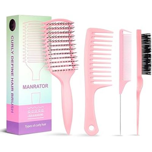 Curl Defining Brush, Vented Curly Hair Brush for Effortlessly Detangling Shaping and Defining Women's Men's Curls on All Wet or Dry Hair Types, Reduces Frizz (Pink)