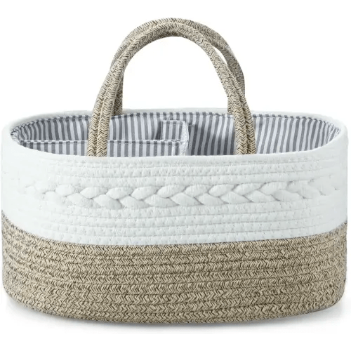 PandaEar Baby Diaper Caddy Organizer, Portable Nursery Storage Basket Cotton Rope Diaper Caddy for Baby Shower Gifts Newborn Infants -Brown