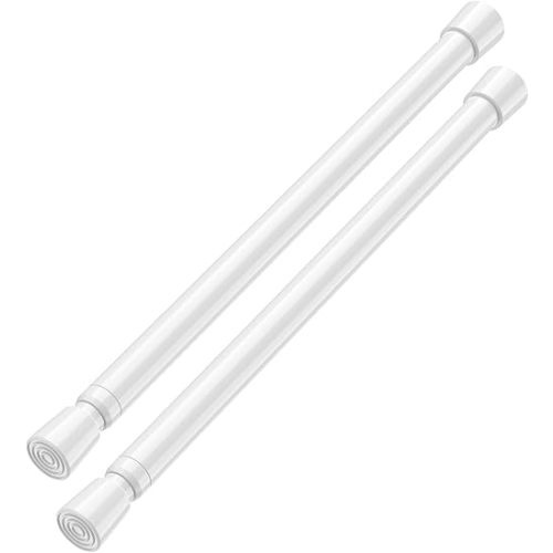 AIZESI 2pcs Small Tension Rod 12 to 20 Inch Adjustable Tension Curtain Rod Mini Closet Rod Spring Rod No Drilling Short Tension Rods for Windows, Cupboard, Kitchen Cabinets, Refrigerator(White)