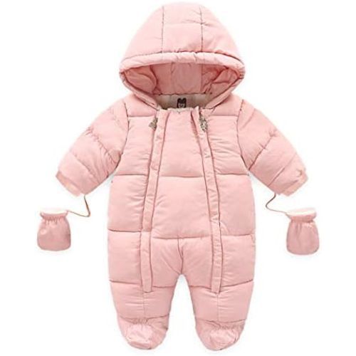 Infant Baby Boys Girls Winter Snowsuit Romper Hoodied Footie Outwear Toddler Jumpsuit Down Coat Jacket + Gloves