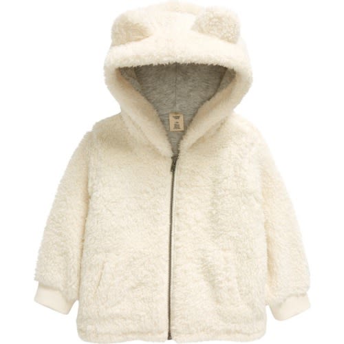 Baby Cozy Hooded High Pile Fleece Jacket, 6M, Ivory Pristine