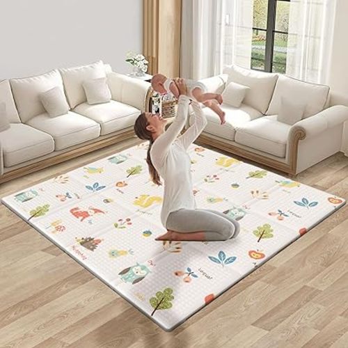 Baby Play Mat 47 x 47 Inch Baby Playpen Mat, Foldable Baby Foam Mat, Reversible Baby Floor Mat for Infants & Toddlers, Portable Waterproof Activity PlayMats for Playpen.