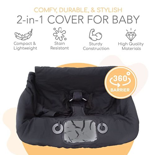 Binxy Baby 2-in-1 Cushy High Chair Cover and Shopping Cart Cover for Baby, Comfortable Cover for Grocery Cart, Universal Fit Cart Cover for Babies, Includes Storage Pouch - Black