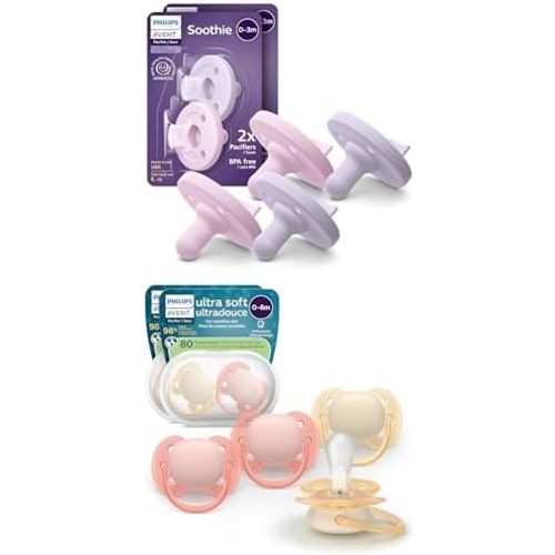 Bundle of Philips Avent Soothie for Babies 0-3 Months (4pack) and Philips Avent Ultra Soft Pacifiers Babies 0-6 Months (4pack).