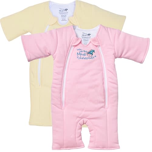 Magic Sleepsuit Baby Merlin's Size Small (12-18 lbs) - Baby Sleep Swaddle Transition - Cozy Sleep Sack with Soft Cotton Inner Layer - Double Zipper Sleepers - Cream and Pink