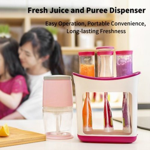 Carevas Reusable Baby Food Pouches Homemade Baby Food Storage Containers Squeeze Station Puree Pouches Maker for Babies and Toddlers Dishwasher Freezer BPA Free with 10 Disposable Pouches