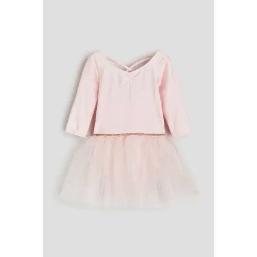 Dance Leotard with Tulle Skirt, Boat Neck, 3/4 sleeve, Light pink - size 3/4T (2-4Y)