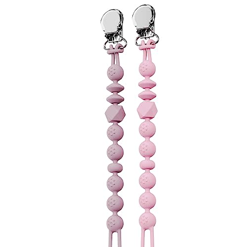 LcyKohn Blinky Clip Holder, Pacifier Clips Strap Teether Toy Teething Relief for Newborn Baby Girl Birthday Shower Chrismas (Blush&Soft Lilac) 2-Pack