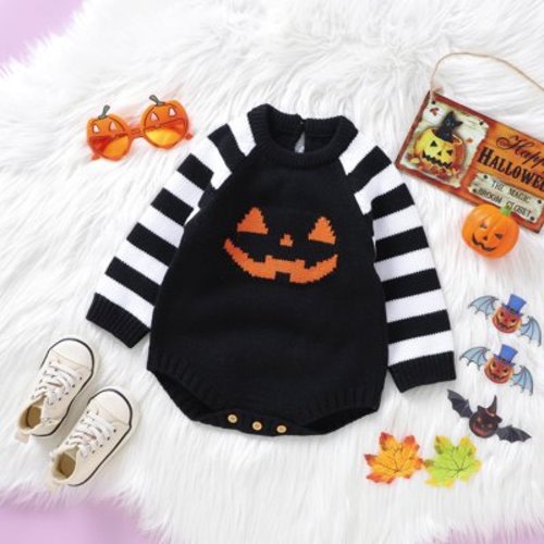 ESASSALY Halloween Baby Girl Boy Newborn Pumpkin Long Sleeve Romper Knit Sweater Onesies Jumpsuits